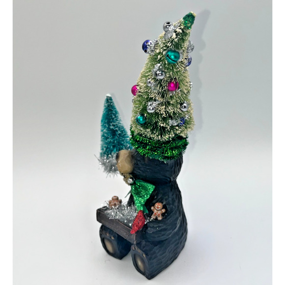 Vintage Black Bear with Christmas Tree Pinecone Paw Gingerbread Cardinal OOAK - Picture 13 of 16